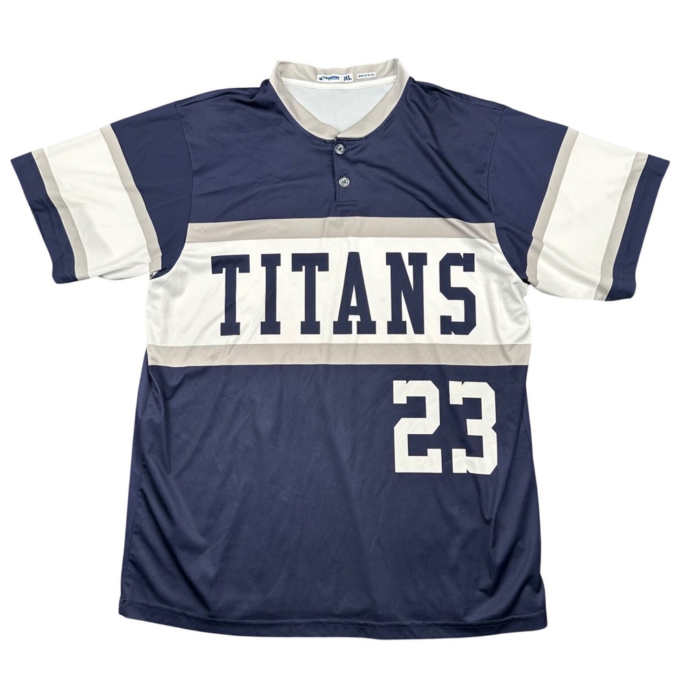Champro Titans Baseball Jersey Mens XL Navy Blue‎ Gray Henley Style USA
